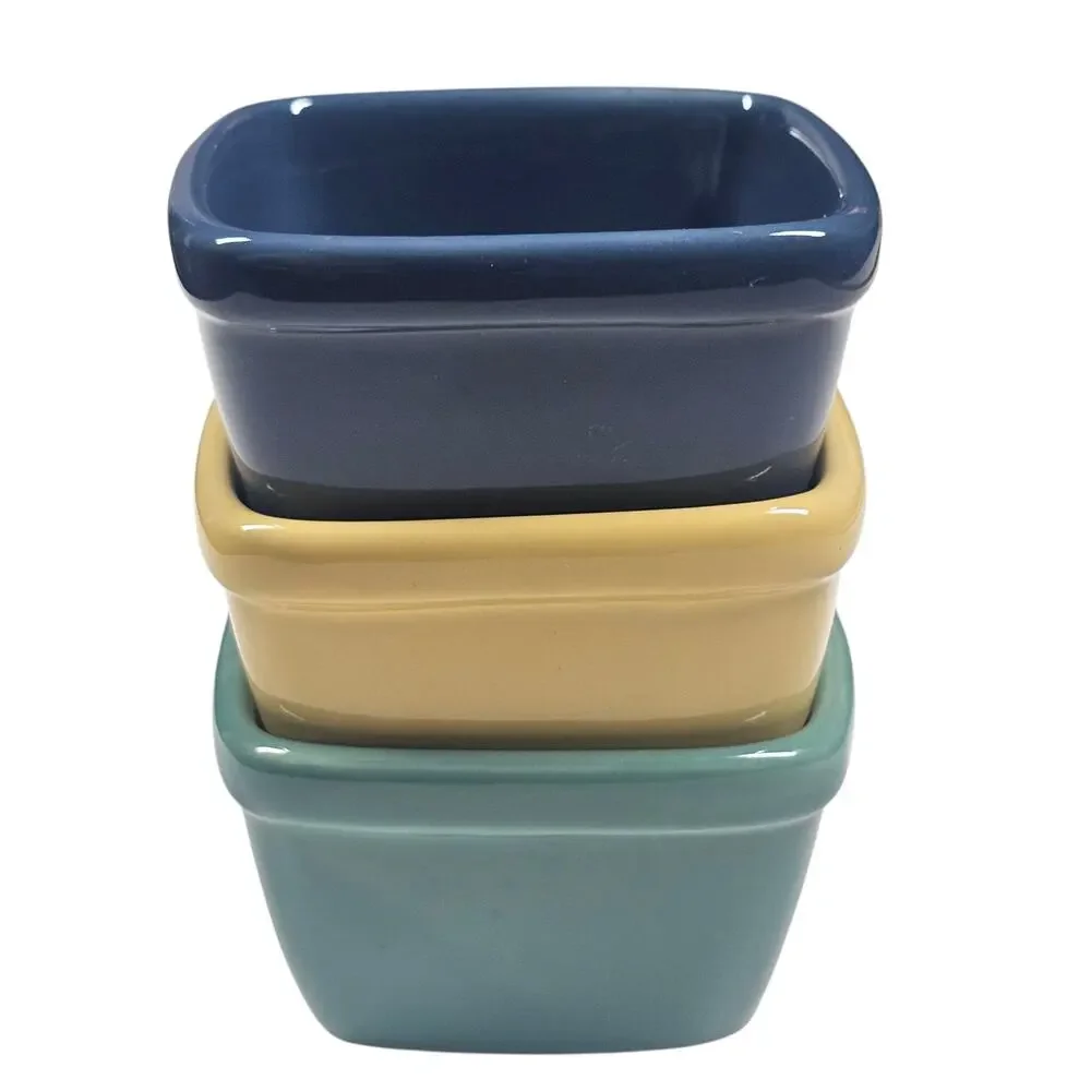 Nantucket Home Set of 3 Square Ramekins in Blue, Green, and Yellow